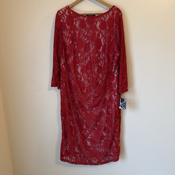 Kasper Red Lace Midi Dress Womens Plus Size Size 3x Sheer Event Party Church Nwt